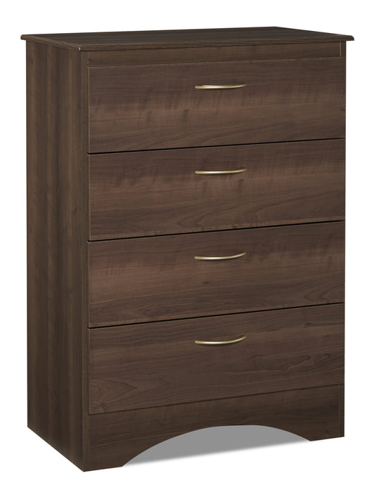 Commode verticale Aida de 28 po (L) x 37,3 po (H) à 4 tiroirs pour la chambre à coucher, fabriquée au Canada - brune
