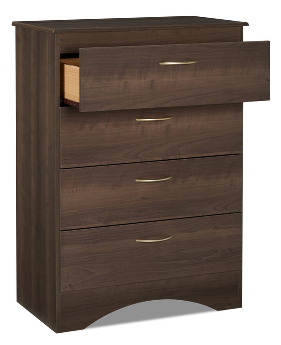 Commode verticale Aida de 28 po (L) x 37,3 po (H) à 4 tiroirs pour la chambre à coucher, fabriquée au Canada - brune