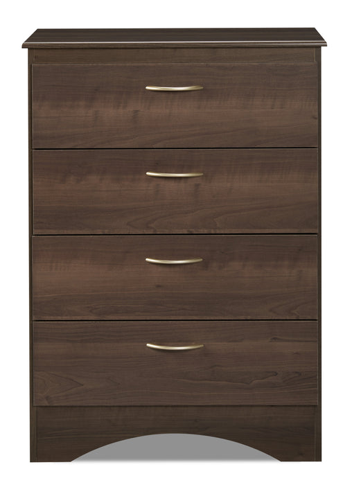 Commode verticale Aida de 28 po (L) x 37,3 po (H) à 4 tiroirs pour la chambre à coucher, fabriquée au Canada - brune