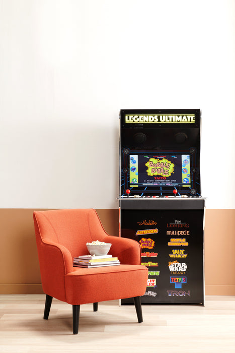 Fauteuil d’appoint Aimy de 28 po en tissu d’apparence lin avec pattes cylindriques en bois - orange