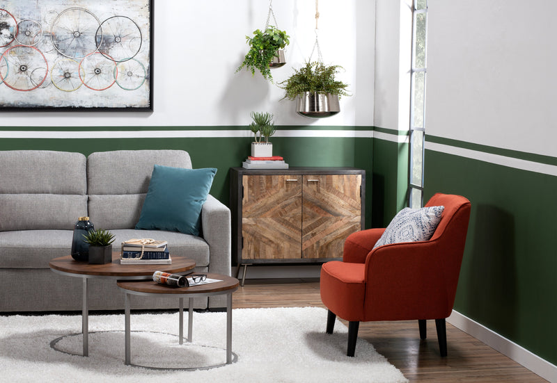 Fauteuil d’appoint Aimy de 28 po en tissu d’apparence lin avec pattes cylindriques en bois - orange