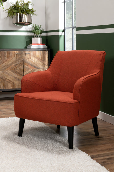 Fauteuil d’appoint Aimy de 28 po en tissu d’apparence lin avec pattes cylindriques en bois - orange