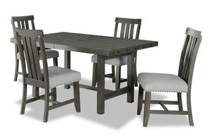 Ensemble de salle à manger Alto 5 pièces avec table, rallonge de 65 po à 83 po (L), base à tréteaux et 4 chaises - gris