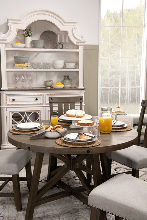 Table de salle à manger ronde Alto de 48 po à 66 po avec rallonge et base à tréteaux - grise