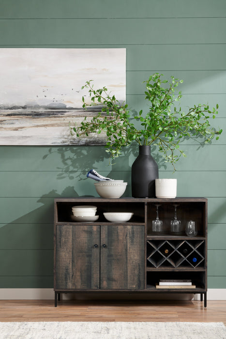 Desserte de salle à manger Amos de 45 po (L) avec rangement et support à vin intégré - brun vieilli