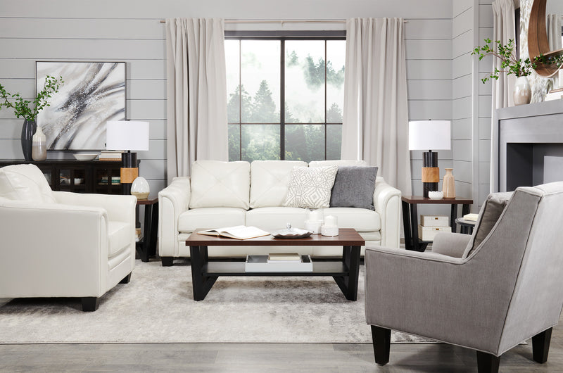 Sofa Andi de 84 po en tissu d’apparence cuir avec capitonnage - beige