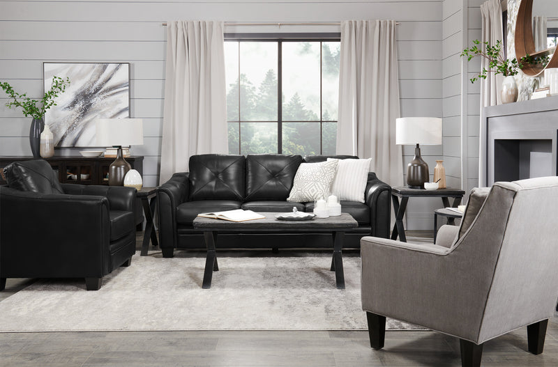 Sofa Andi de 40 po en tissu d’apparence cuir avec capitonnage - noir