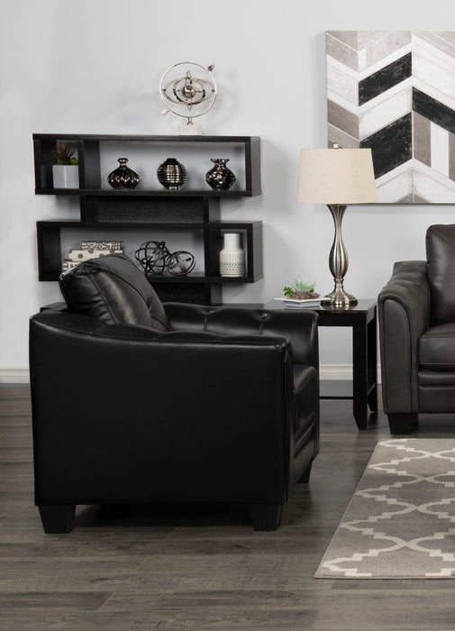 Sofa Andi de 40 po en tissu d’apparence cuir avec capitonnage - noir