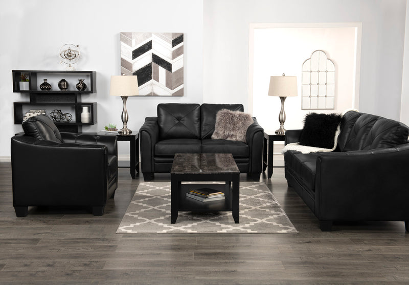 Causeuse Andi de 62 po en tissu d’apparence cuir avec capitonnage - noire