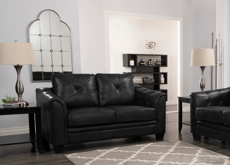 Causeuse Andi de 62 po en tissu d’apparence cuir avec capitonnage - noire