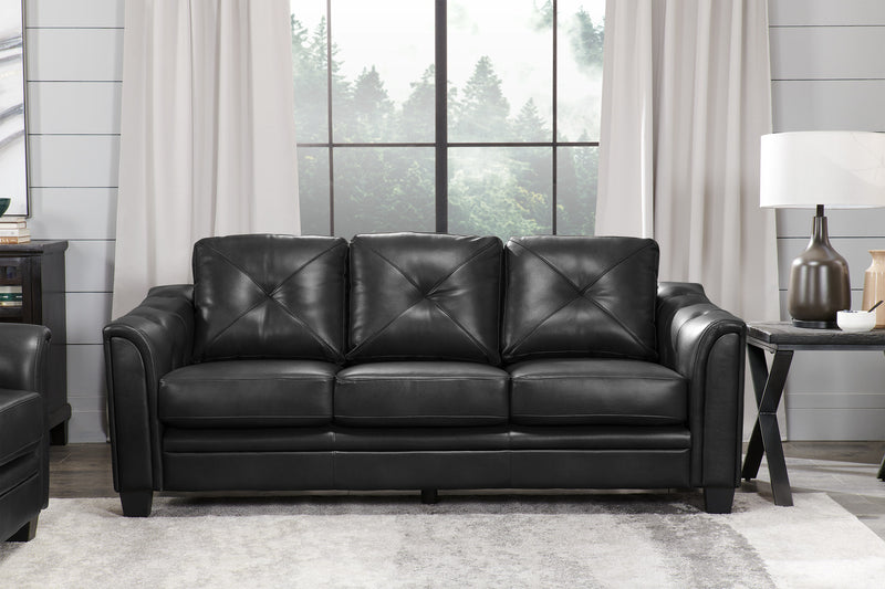 Sofa Andi de 84 po en tissu d’apparence cuir avec capitonnage - noir
