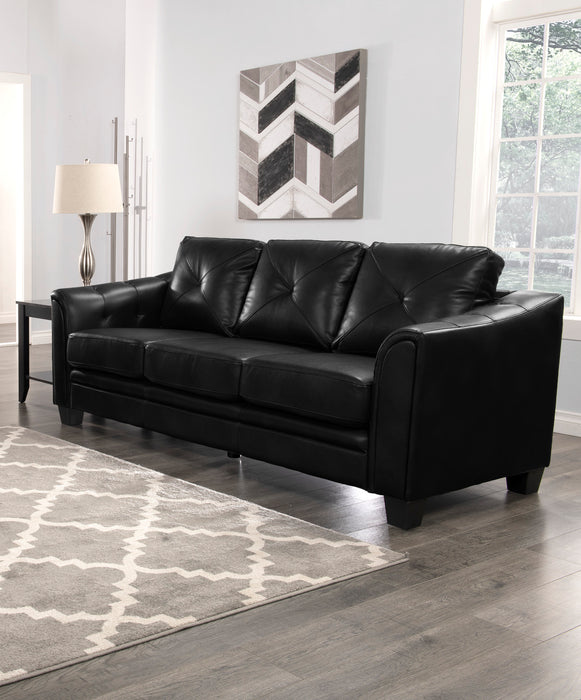Sofa Andi de 84 po en tissu d’apparence cuir avec capitonnage - noir