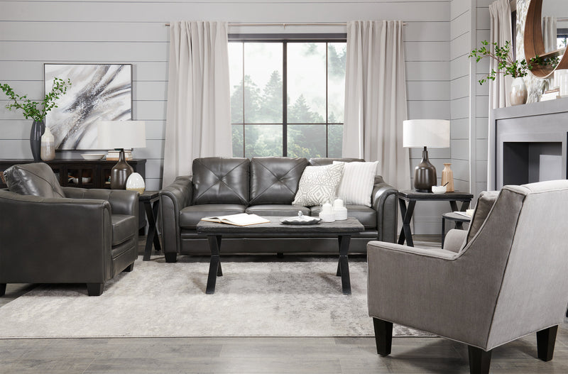 Sofa Andi de 40 po en tissu d’apparence cuir avec capitonnage - gris