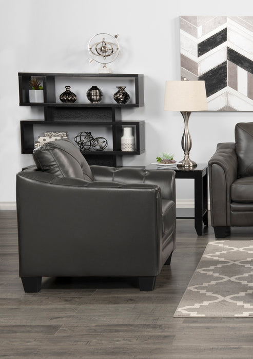 Sofa Andi de 40 po en tissu d’apparence cuir avec capitonnage - gris