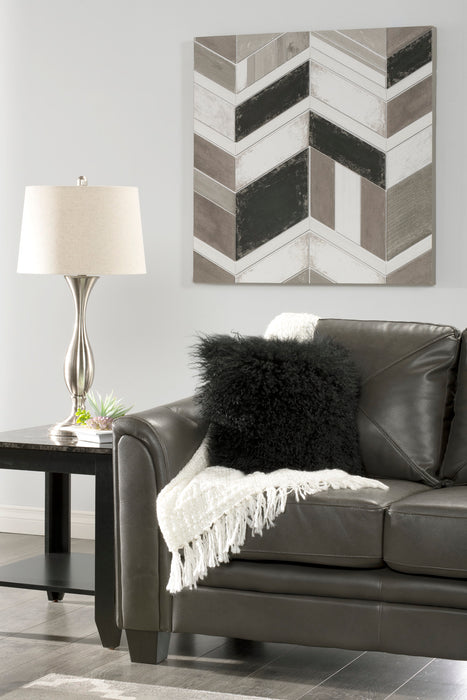 Sofa Andi de 84 po en tissu d’apparence cuir avec capitonnage - gris