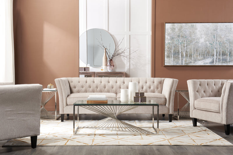 Table à café moderne Andreas de 47,25 po avec dessus en verre - argentée avec base en métal chromé