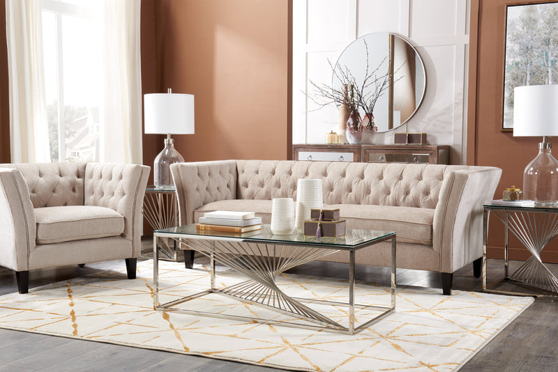 Table à café moderne Andreas de 47,25 po avec dessus en verre - argentée avec base en métal chromé