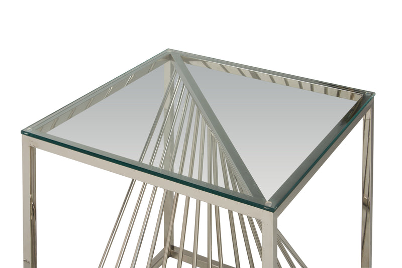 Table de bout moderne Andreas de 22 po avec dessus en verre - argentée avec base en métal chromé