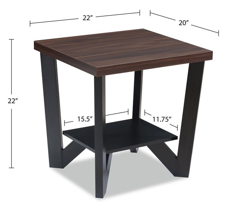 Ensemble 3 tables modernes Arika de 47,5 po (table à café et 2 tables de bout) avec tablette - noyer foncé et noir 