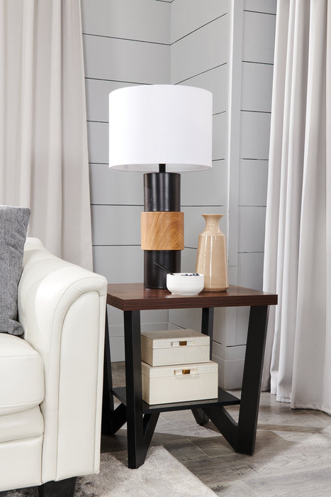 Ensemble 3 tables modernes Arika de 47,5 po (table à café et 2 tables de bout) avec tablette - noyer foncé et noir 