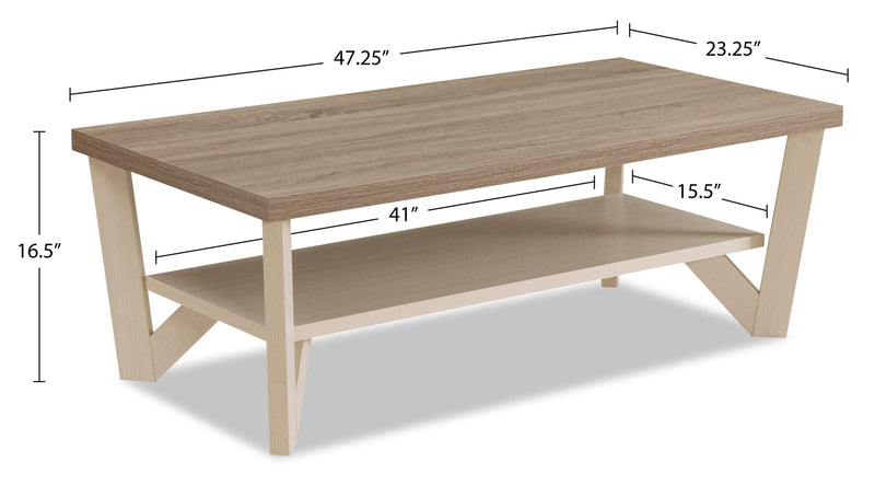 Ensemble 3 tables modernes Arika de 47,5 po (table à café et 2 tables de bout) avec tablette - ivoire 