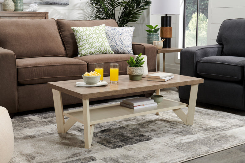 Ensemble 3 tables modernes Arika de 47,5 po (table à café et 2 tables de bout) avec tablette - ivoire 