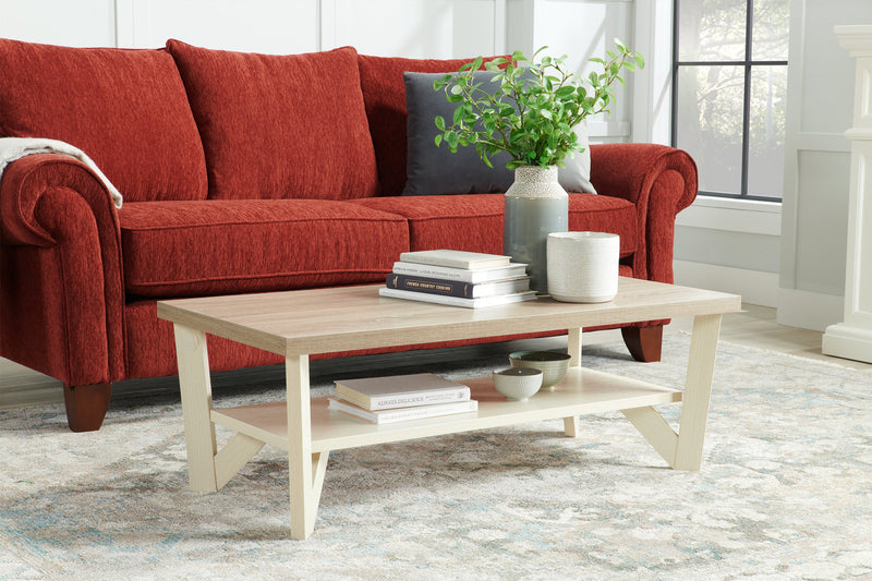 Ensemble 3 tables modernes Arika de 47,5 po (table à café et 2 tables de bout) avec tablette - ivoire 