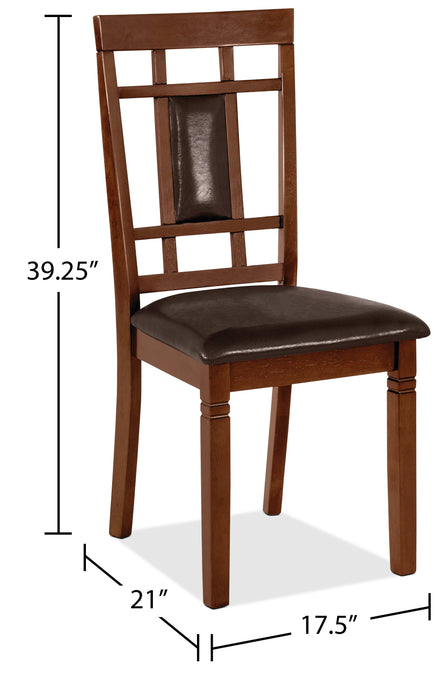 Chaise de salle à manger Aran en tissu de cuir végétalien avec dossier à lattes - brune