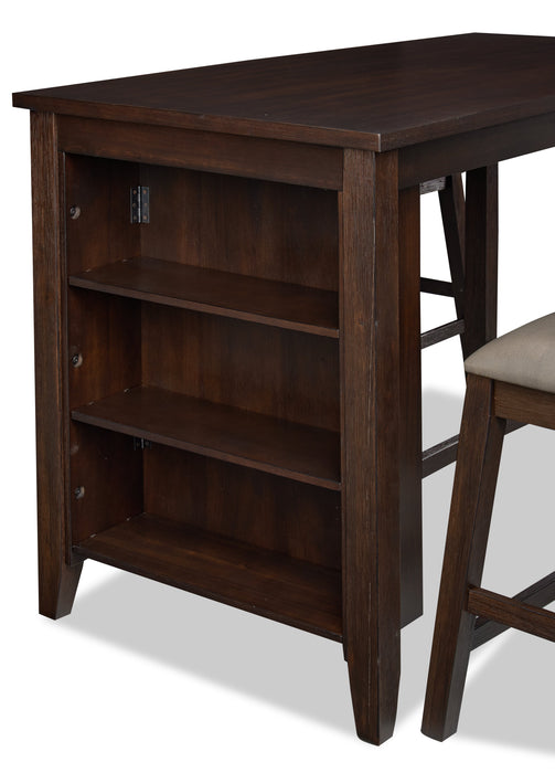 Ensemble de salle à manger Astoria 5 pièces de hauteur comptoir avec table de 60 po (L), tablettes intégrées et 4 tabourets - brun