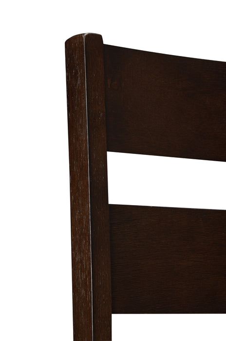 Chaise de salle à manger Astoria de hauteur comptoir en tissu de cuir végétalien avec dossier en échelle - brune