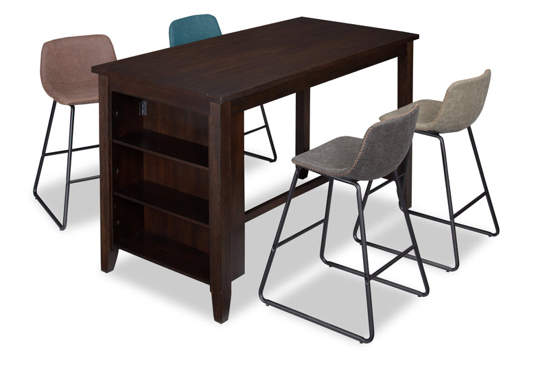 Table de salle à manger Astoria de 60 po (L) de hauteur comptoir avec tablettes intégrées - brune