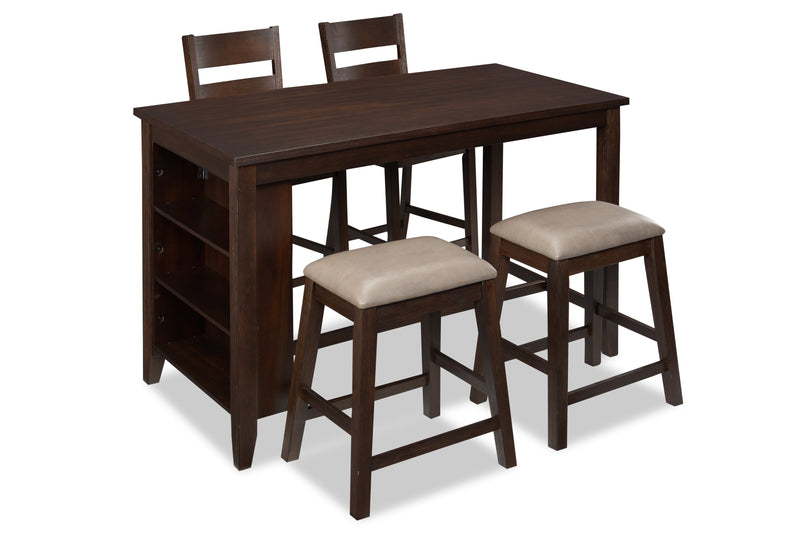 Table de salle à manger Astoria de 60 po (L) de hauteur comptoir avec tablettes intégrées - brune