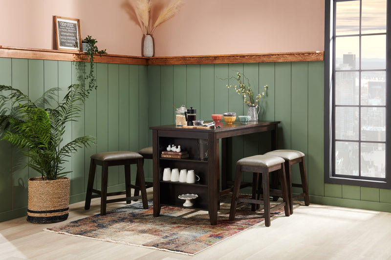 Tabouret Astoria de hauteur comptoir avec tissu de cuir végétalien - brun et gris