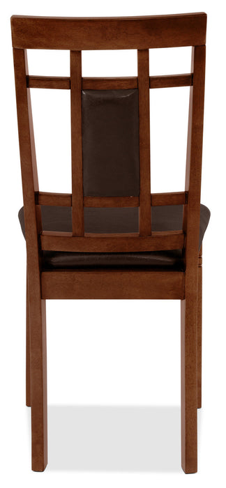 Chaise de salle à manger Aran en tissu de cuir végétalien avec dossier à lattes - brune