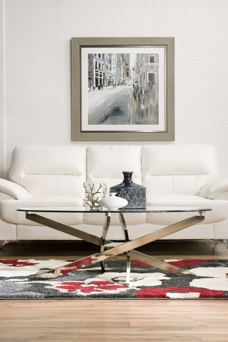 Table à café ronde moderne Zila de 48 po avec dessus en verre - argentée avec base en acier inoxydable