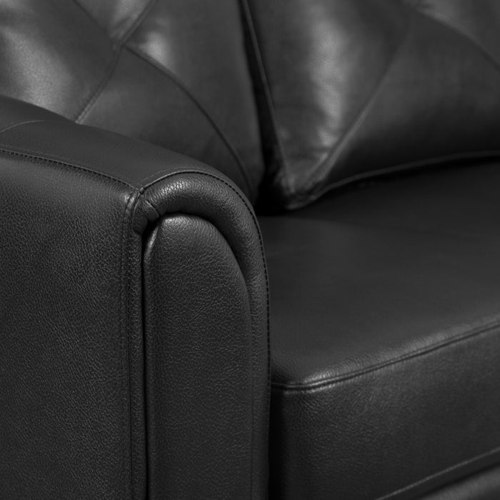Sofa Andi de 84 po en tissu d’apparence cuir avec capitonnage - noir