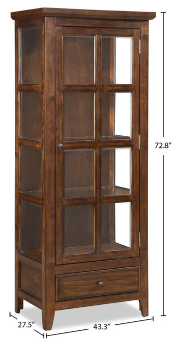Armoire vitrée Bardini de 28,25 po avec porte en verre encadrée - brun cerisier 