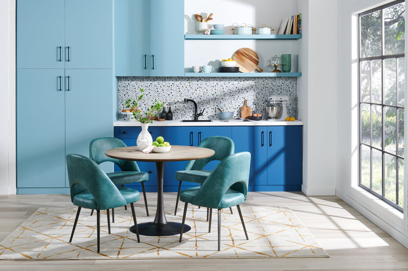 Chaise de salle à manger Bay de Kort & Co. en tissu de cuir végétalien et en métal - turquoise