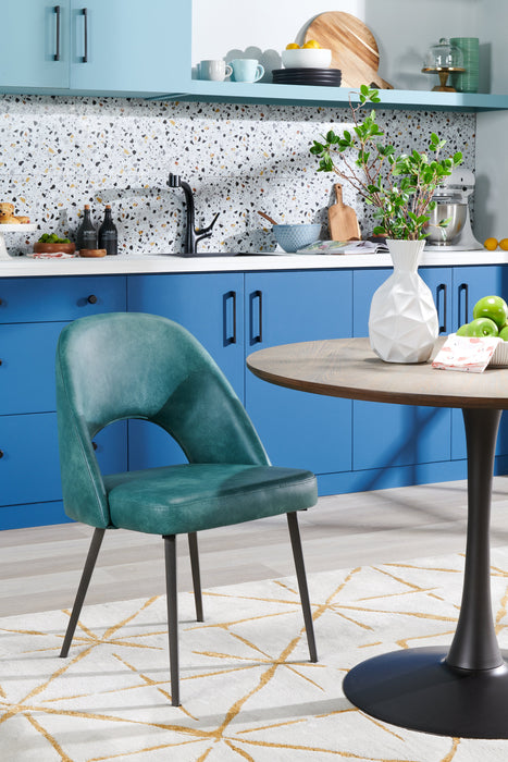 Chaise de salle à manger Bay de Kort & Co. en tissu de cuir végétalien et en métal - turquoise