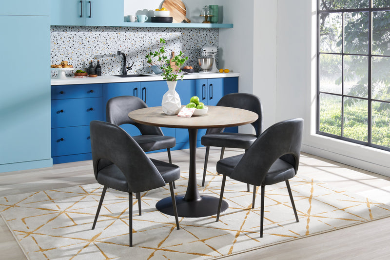 Chaise de salle à manger Bay de Kort & Co. en tissu de cuir végétalien et en métal - anthracite