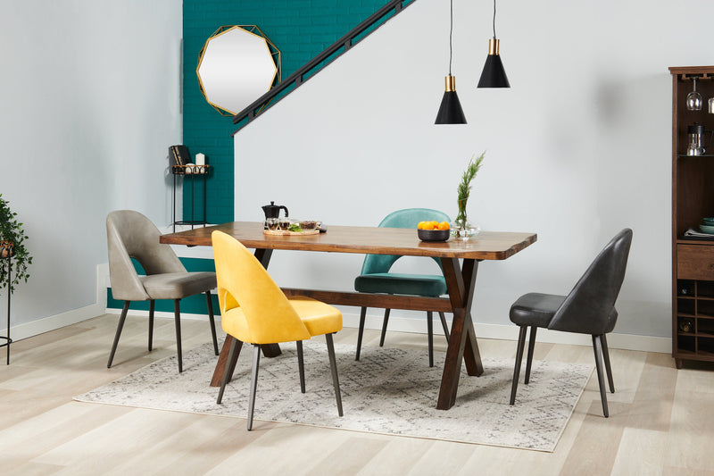 Chaise de salle à manger Bay de Kort & Co. en tissu de cuir végétalien et en métal - grise