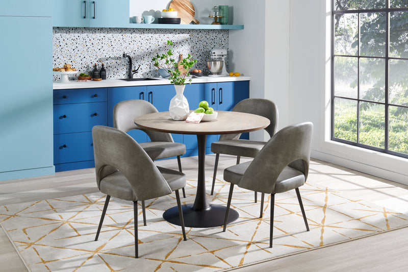 Chaise de salle à manger Bay de Kort & Co. en tissu de cuir végétalien et en métal - grise