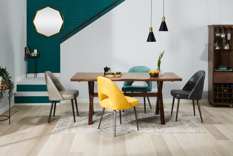 Chaise de salle à manger Bay de Kort & Co. en tissu de cuir végétalien et en métal - grise