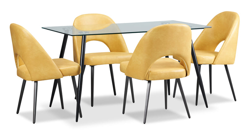 Chaise de salle à manger Bay de Kort & Co. en tissu de cuir végétalien et en métal - moutarde