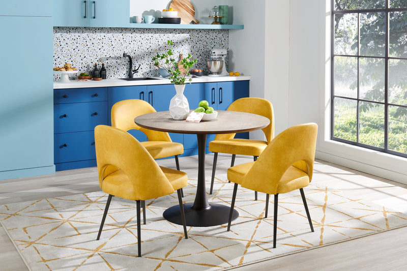 Chaise de salle à manger Bay de Kort & Co. en tissu de cuir végétalien et en métal - moutarde