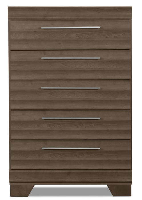 Commode verticale Olivia de 31 po (L) x 47,9 po (H) à 5 tiroirs pour la chambre à coucher, fabriquée au Canada - grise