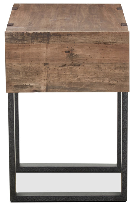 Table de bout rustique Manchester de 16 po avec rangement - bois brun avec base en fer