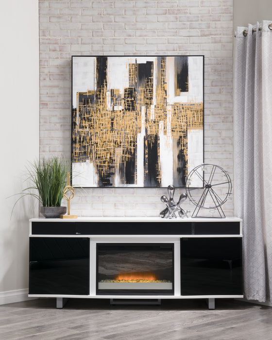 Meuble pour téléviseur moderne Odesos de 72 po avec foyer électrique, rangement et système de gestion des câbles pour téléviseurs jusqu’à 80 po - blanc