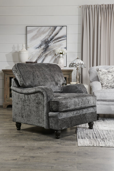 Fauteuil Bellmont de 38 po fabriqué au Canada en tissu de chenille avec pattes en bois - gris anthracite