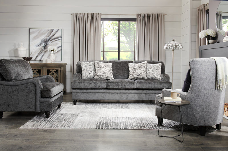 Sofa Bellmont de 89 po fabriqué au Canada en tissu de chenille avec coussins réversibles et pattes en bois - gris anthracite